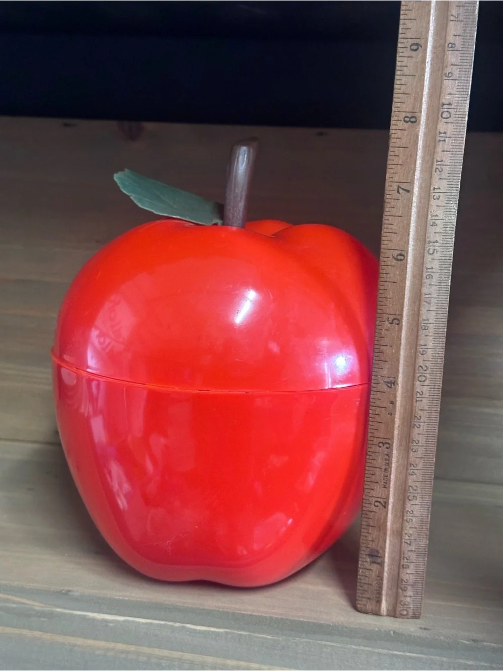 Vintage Red Apple Ice Bucket Shape Fun Plastic MCM Kitsch Barware Retro Bar Cart